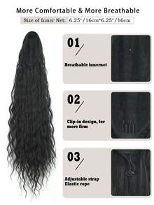 7JHH WIGS 36-Inch Extra Long Deep Water Wave Ponytail Extension – Black Drawstring & Clip-In Synthetic Hairpiece, Perfect For Women's Daily Wear And Party Use - Black - View 4