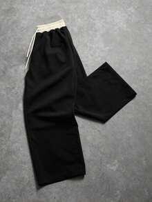 Men's Casual Numeric Print Sports Pants, Patchwork Street Style Joggers, Spring/Summer - Black - View 3