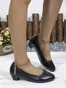 Damen Ganzjahres-Einfarben High Heels, formelle Kleider Professionelle High Heels, niedriger Arbeitskleidung vielseitig bequem Pendeln High Heels, Ganzjahres-Stil - Schwarz - Übersicht 2