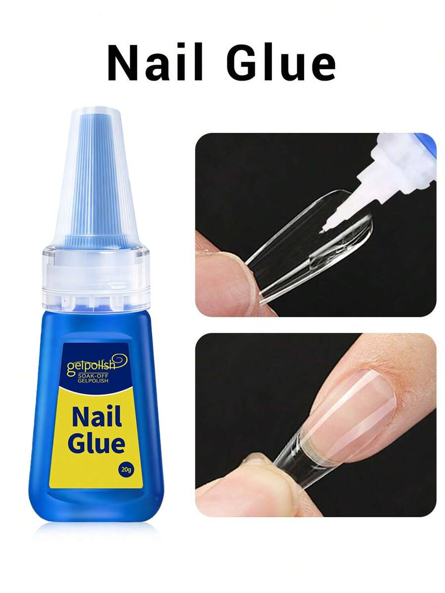 20g Super Strong Nail Glue For Acrylic Nails,Nail Tips, Press On Nails,Fake Nails, Salon Quality Brush On Nail Glue Easy Application Long-Lasting False Nail Glue - 20g - 查看 1