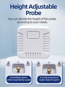 1pc 130dB Water Leak Alarm With Sensor Cable & Metal Probe, Portable Square White Water Flood Detector For Basement, Plumbing, Bathroom, Kitchen - White - View 9