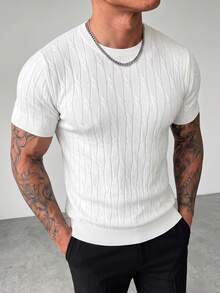 ZYNTH BALENO Men's Summer Fashion Crew Neck Cable Knit Slim Fit Short Sleeve Sweater, Suitable For Gym And Outdoor Sports - White - View 1