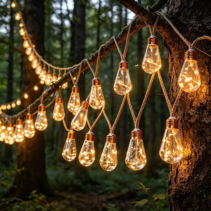 1 حزمة أضواء سلسلة حبل القنب بالطاقة الشمسية، 10/15/25 مصباح اختياري، أضواء LED سلك نحاسي مقاومة للماء IP65، مقاومة للشمس لديكور الحديقة والفناء والجناح والهالوين والكريسماس والديكور الخارجي