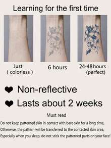 Herbal Juice Semi-Permanent Magic Tattoo Sticker, Polka Dot Line Feather Pattern, 14 Days No Fading, Music Festival Party Gift, Temporary Tattoo Sticker For Arm, Waist, Abdomen, Leg, Body, 1pc/Pack - Blue - View 5