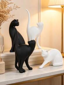 Matte White Resin Abstract Cat Statue, Minimalist Modern Animal Sculpture Decor, Elegant Tabletop Ornament For Fireplace Mantels, Living Room Side Tables,Room Decor, Home Decor, Bestfriend Gifts,A Back-To-School Gift - New Product - View 6