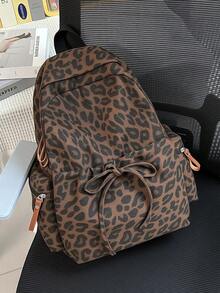 1pc Leopard Print Lightweight Versatile Lanyard Backpack, Large Capacity Student Bag, Travel Backpack, Portable Storage Travel Bag - Brown - View 7
