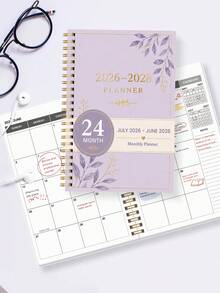 BUBU 1pc 2027-2028 Monthly Calendar Planner, 2-Year Spiral Bound Desktop Calendar Book Schedule Management Notebook, Includes Note Pages And 3 Sticker Pages, Large Writing Space, Monthly Planner Notebook, Office Desk Accessory, Back To School Supplies, College Essentials, Room Decor - Purple - View 4