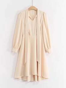 Autumn/Winter New Petite French Gentle Style Elegant Bow Ribbon Long Sleeve Elegant Dress - Apricot - View 7