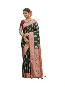 Silk Saree With Unstitched Blouse, Cultural Wear For Women - Multicolor - View 4