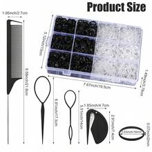 2200件彈性髮圈髮帶造型工具組，透明黑色彈性髮圈，附切割器收納盒髮飾，適用於美髮、旅行配件、工具配件、美髮工具、禮品套裝、頭髮按摩、學校髮飾 - 彩色 - 查看 2