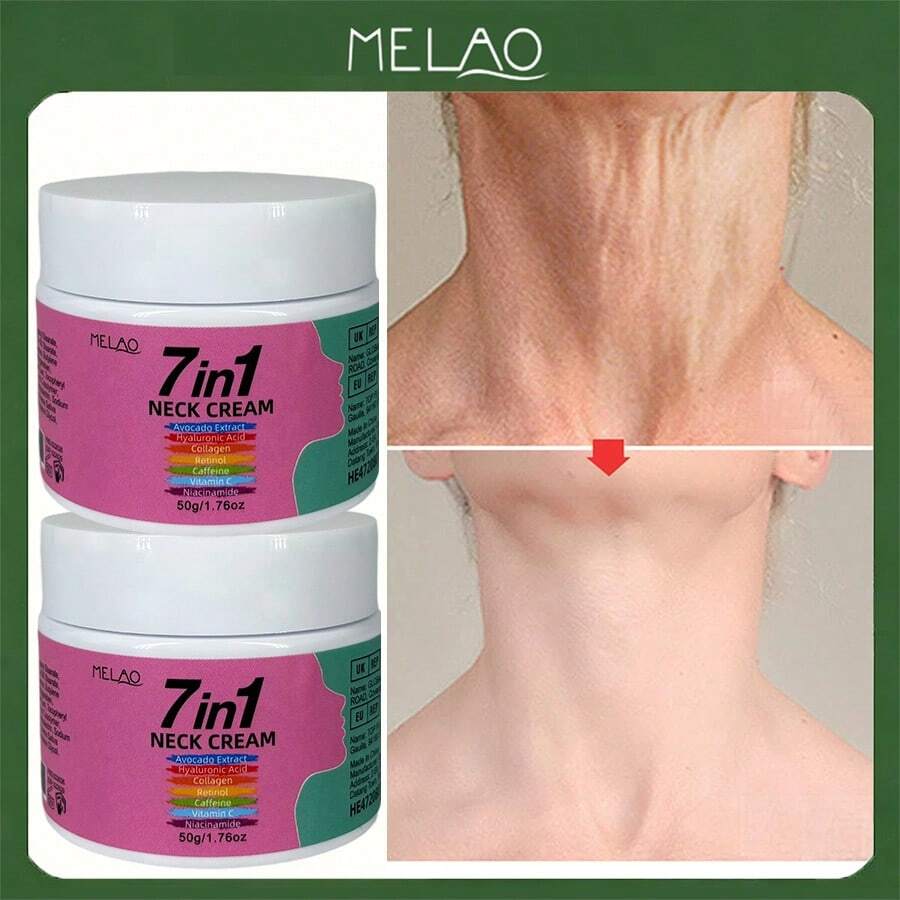 2盒 MELAO 7合1 頸部保養霜,50g/1.76oz 含視黃醇、膠原蛋白、玻尿酸與咖啡因的抗皺緊緻頸霜,撫平細紋與鬆弛肌膚 - 2個 - 查看 1