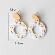 1 Pair Ochre Hollow Round Random Print Acrylic Dangle Earrings, Clay Texture, Elegant And Cute, Suitable For Vacation, Party, Celebration, Holiday Gift - Y1330 - View 5