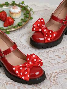 2 piezas Accesorios desmontables para zapatos con lazo de lunares negro & rojo estilo DIY, accesorios para zapatos estilo Lolita gótico, clips para zapatos negro & rojo, accesorios para zapatos de tacón alto Mary Jane, decoración de zapatos para mujer, accesorios para citas y fiestas de tacón alto - Rojo - Ver 4