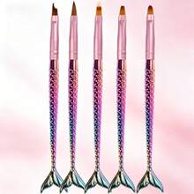 Iridescent Fish Scale Mermaid Tail Nail Art Brush 5pcs Set, Nail Color Application, Line Drawing, French Manicure, Nail Painting, Home And Salon Full Set Tools - Multicolor - View 4