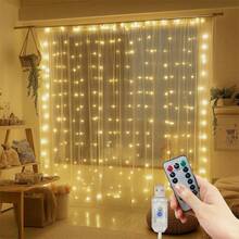 USB供電LED燈簾燈 - 600/300/200/100顆LED燈珠，附遙控器，適用於聖誕節、婚禮、派對、居家與花園裝飾 - USB窗簾燈 - 查看 8