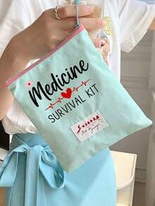 「Medicine」圖案印花便攜藥袋 藥丸收納包 急救包 化妝包 零錢包，適合日常使用/戶外/旅行，便於攜行收納，可收納化妝品、手機及其他小物品，旅行必備，聖誕禮物，個性化禮物袋，教師節禮物，小禮物交換，房間裝飾 - 彩色 - 查看 7