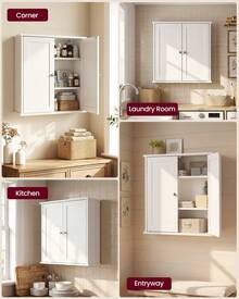 VASAGLE Bathroom Wall Cabinet, Hanging Bathroom Storage Cabinet, For Medicines, Farmhouse, 2 Adjustable Shelves - Cloud White - View 5