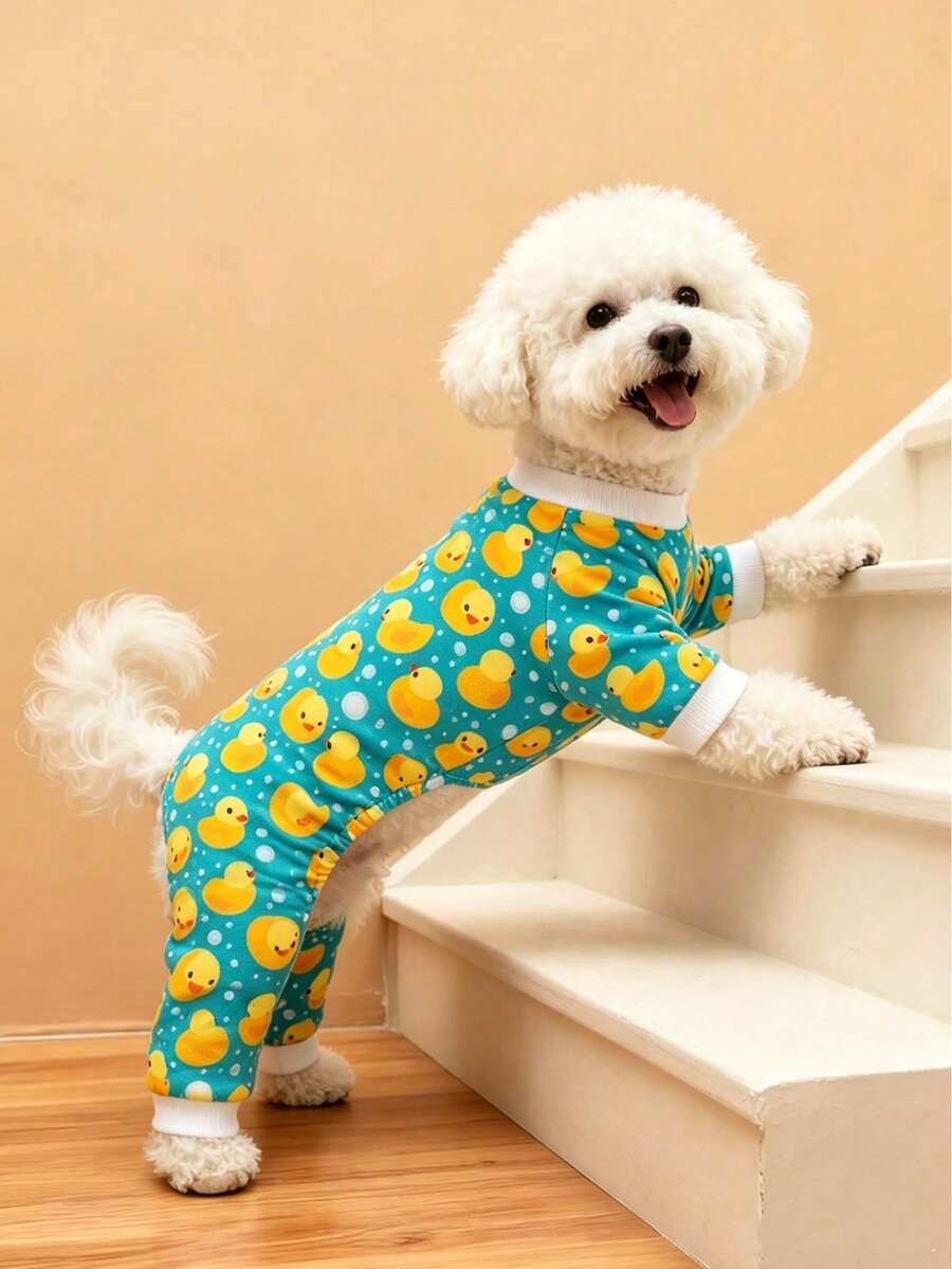 1件可愛鴨子狗睡衣寵物外套，適合小型犬與中型犬，防掉毛