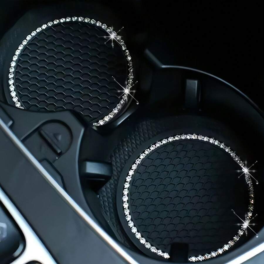 2pcs/1pc/4pcs - Rhinestone Decor Non-Slip Car Cup Holder Coasters - Rhinestone Mesh Coaster - View 1