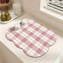 Kitchen Dish Drying Mat, Absorbent Table Mat, Countertop Tableware Mat, No-Wash Dish Drying Mat, Bowl And Plate Drying Mat - Pink Checkered - View 3