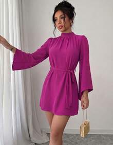 Women Midi Dresses - Rose Red - View 3