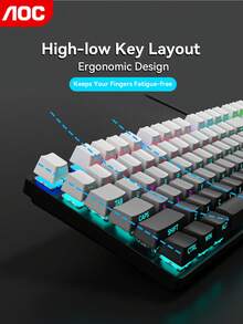Teclado Mecánico AOC, Retroiluminado con Cable, 3 Opciones de Color, Efectos de Iluminación Multicolor, Anti-Ghosting de 26 Teclas, Teclas de Inyección Doble, Diseño de Teclas Alto-Bajo, Diseño Ergonómico, Para Uso en Juegos & Oficina - Ver 3