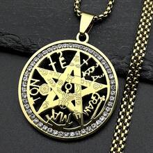 "Tetragrammaton Necklace For Women Men Stainless Steel Rhinestones Star Pentagram Talisman Chain Jewelry Gift " - Necklace - View 2