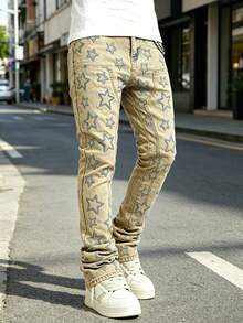 Men's Casual Straight Leg Jeans With Pockets, Emo Style - Medium Wash - View 2
