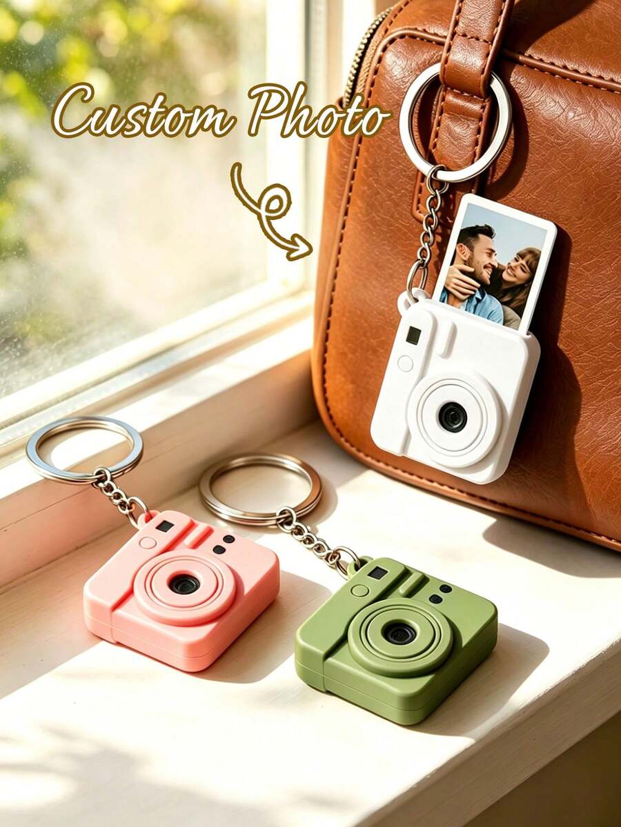 Personalisierter Foto Mini Kamera Schlüsselanhänger, einsetzbares individuelles Foto, süßer kameraförmiger Schlüsselanhänger, einzigartiges anpassbares tägliches Accessoire