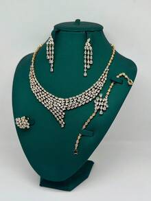 Middle East Luxury Jewelry 4-Piece Set Necklace Earrings Ring Bracelet Black Blue Zirconia Jewelry Set Bridal Jewelry Set. Valentine's Day Gift Luxury Necklace Set - Gold - View 2
