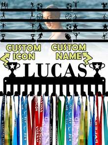 Customizable Award Plaque Holder, Can Personalize With Name And Logo, Suitable For Displaying Medals, Ribbons, Badges For Gymnastics, Running, Sports-Themed Medal Display Rack, Wall-Mounted Trophy & Medal Rack, Father's Day Gift, Personalized Gift - Black - View 3