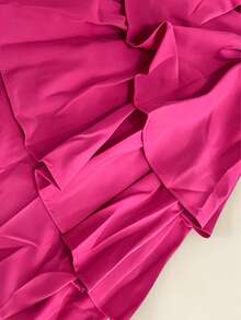 Plus Size Summer New Solid Color Pleated Ruffle Layered Cake Shorts, Off Shoulder Elegant Sexy Romper - Hot Pink - View 7