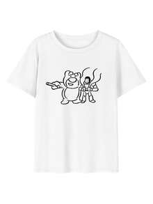 200g 100% Cotton T-Shirt, 2026 Summer Fashion Printed Short-Sleeve T-Shirt, Couple Style, Innerwear, Outerwear, Office Casual Round Neck Short-Sleeve Top - White - View 4