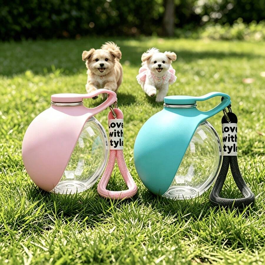 Sea Salt Blue Spherical Portable Water Cup With Lanyard, Anti-Drop Transparent Body, Ins-Style Niche Design, Leak-Proof, Highly Attractive Pet Drinking Gadget