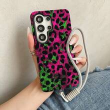 [Gratis passendes Handy-Lanyard] [24h Versand aus DE/FR/IT/ES] Pink Grünes Leopard Muster Design Film Design Handyhülle für Apple phone 17 16 15 14 13 12 11 Pro Max Plus Air und  Galaxy S25 S24 S23 S22 S21 Ultra Plus FE Edge, stoßfeste Schutzhülle, kratzfest, leichte Hülle - Funda para teléfono con cuerda para colgar - Ver 2