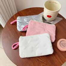 1件 Ins 蝴蝶結銀色亮面化妝包，小型便攜收納袋，適用於耳機、數據線、硬幣收納，適合女孩、女性、學生、母親、戀人，滿足日常收納、居家收納、硬幣收納，學生必備，返校季完美選擇，夏季必需品 - 彩色 - 查看 8