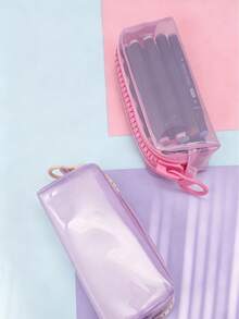 1PC/4pcsBack To School Macaron Clear PVC Pencil Case, Candy Color Portable Zipper Stationery Bag Transparent Pen Pouch For Girls Students Exam Daily Carry Stationery Pencil Case - Multiple Styles - View 4