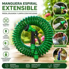 Dark Green Extendable Spiral Hose, 10m And 15m Sizes, Multifunction Nozzle, Seven Spray Modes, Standard 3/8 Inch Connection, Lightweight Body, Resistant To Daily Use For Garden Irrigation, Washing Vehicles, Cleaning Outdoor Spaces - Green - View 3