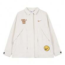 Nike 字母笑臉燈芯絨美式復古學院風 舒適翻領休閒運動夾克 女款 粉紅色 - 粉色 - 查看 7