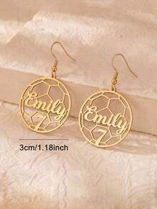 1pc Personalized Custom Name Football Pendant Earrings For Women, Customized Football Number Dangle Earrings, Stainless Steel Earrings, Sports Fan Jewelry - Multicolor - View 2