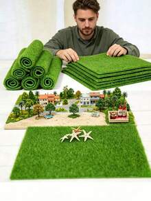 1/2/5pcs Mini Artificial Grass Lawn | Rectangular, Multi-Purpose Mini Garden Decor, Plastic Fairy Garden Carpet, Suitable For Dollhouse Decoration And Micro Landscape Arrangement, Bonsai Habitat And Outdoor Garden Decoration, Special Artificial Grass, Easy To Install, Can Be Used As Landscape Background - Multicolor - View 8
