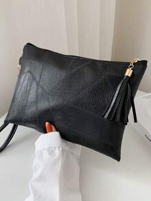 Bolso Cuadrado Mediano con Detalle en Relieve y Cierre de Cremallera a la Moda - Negro - Ver 1