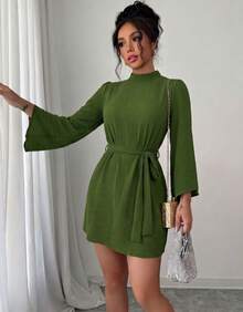 Women Midi Dresses - Army Green - View 3