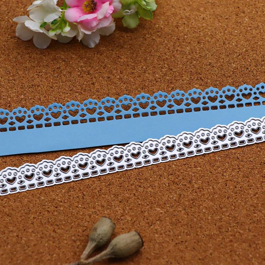 Heart Lace Border Metal Cutting Dies, Continuous Hollow Love Edge Die Cuts, Valentine Wedding Scrapbooking DIY Card Making Embossing Template For Junk Journal Handmade Crafts - A - View 1