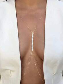 1pc Metal Water Ripple Bead Chain Sexy One-Piece Body Chain, Beach Vacation Style Waist Chain & Chest Decor - Gold 7 - View 1