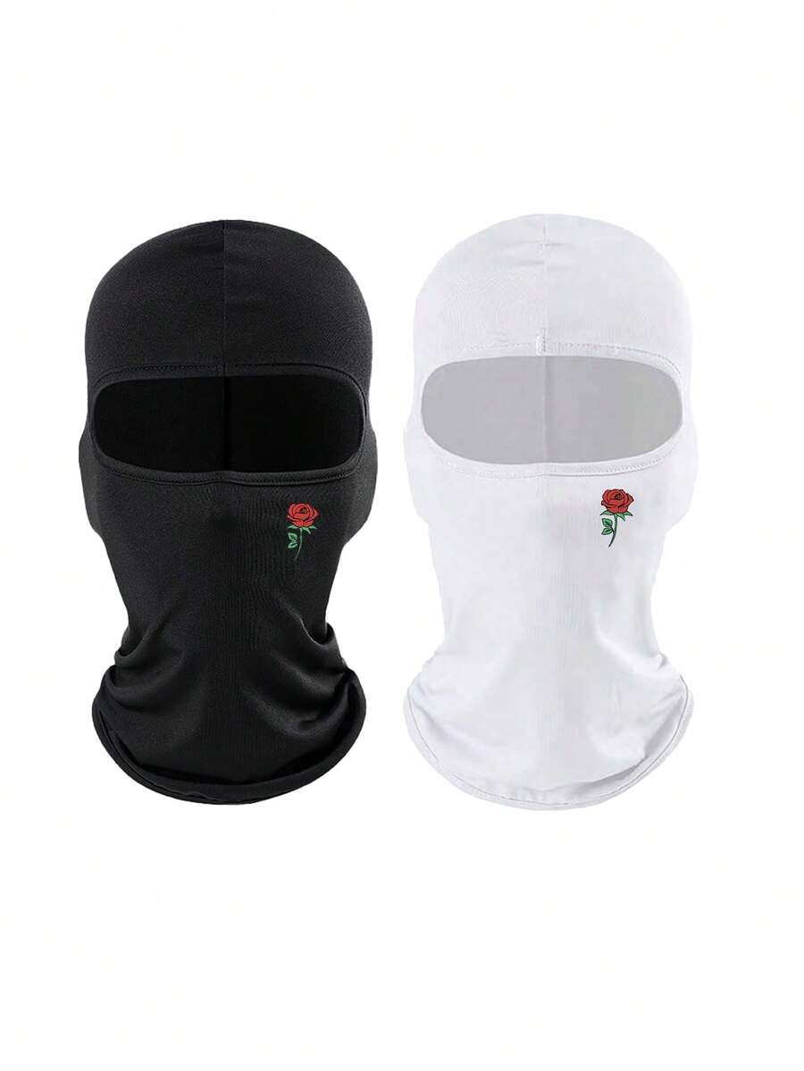 1pc/2pcs Unisex Solid Color Printed Balaclava Hood Combination Set, Single Hole Full Face Mask For Cycling, Suitable For Daily Wear And Outdoor Activities - Style 3 - View 1