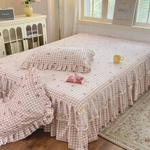 3pcs Bed Skirt Set (1 Bed Skirt + 2 Pillowcases), Floral Pattern Style, Soft And Skin-Friendly For All Seasons, Suitable For Bedroom Bedding Set - Multicolor - View 6