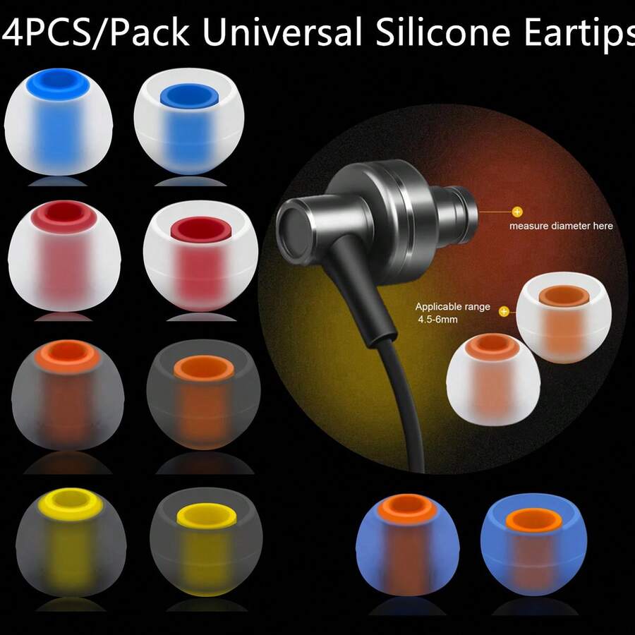 4PCS/Pack Universal Silicone Earphone Tips, Pure Silicone Ear Tips, Colorful Silicone Earbuds, In-Ear Earphone Tips, Soft And Comfortable, Washable And Easy To Clean - Multicolor - View 1