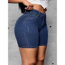Plus Size Denim Shorts - Blue - View 3