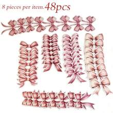 48pcs Fairy Butterfly Lollipop Decor Cards, Lollipop Packaging Bags, Candy Boxes, Lollipop Cardboards, - Pink Bow - View 2